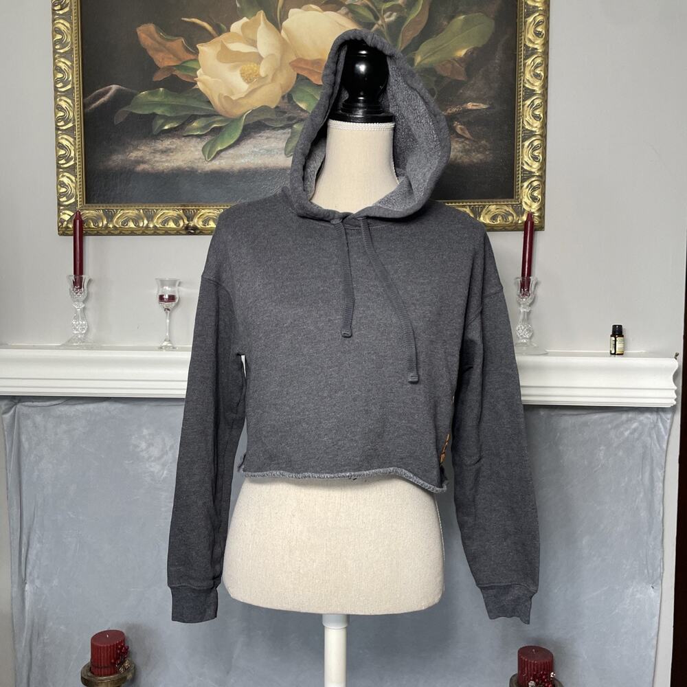 Bella Canvas Gray Cropped Hoodie Fleece Lined Sweatshirt Small Crop Top